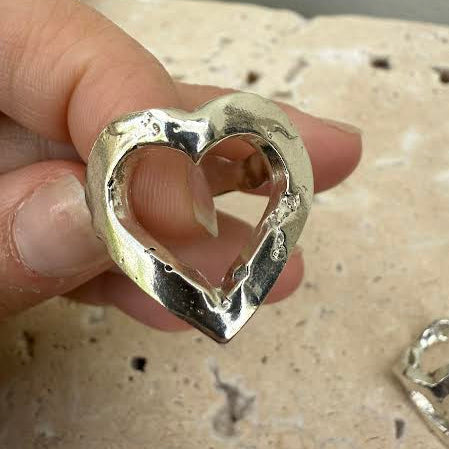 silver molten ring heart shape