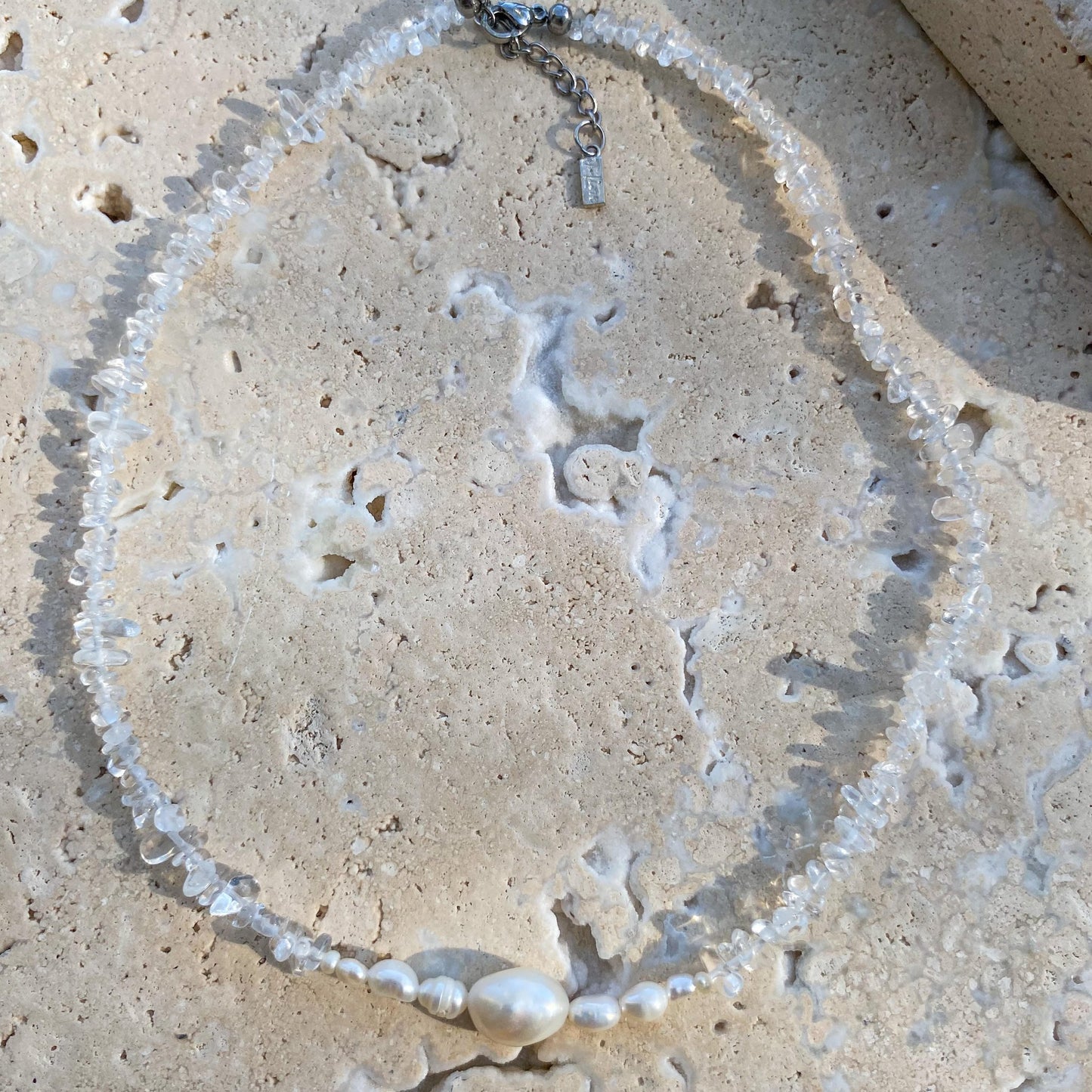 Pearl crystal necklace- Clear quartz