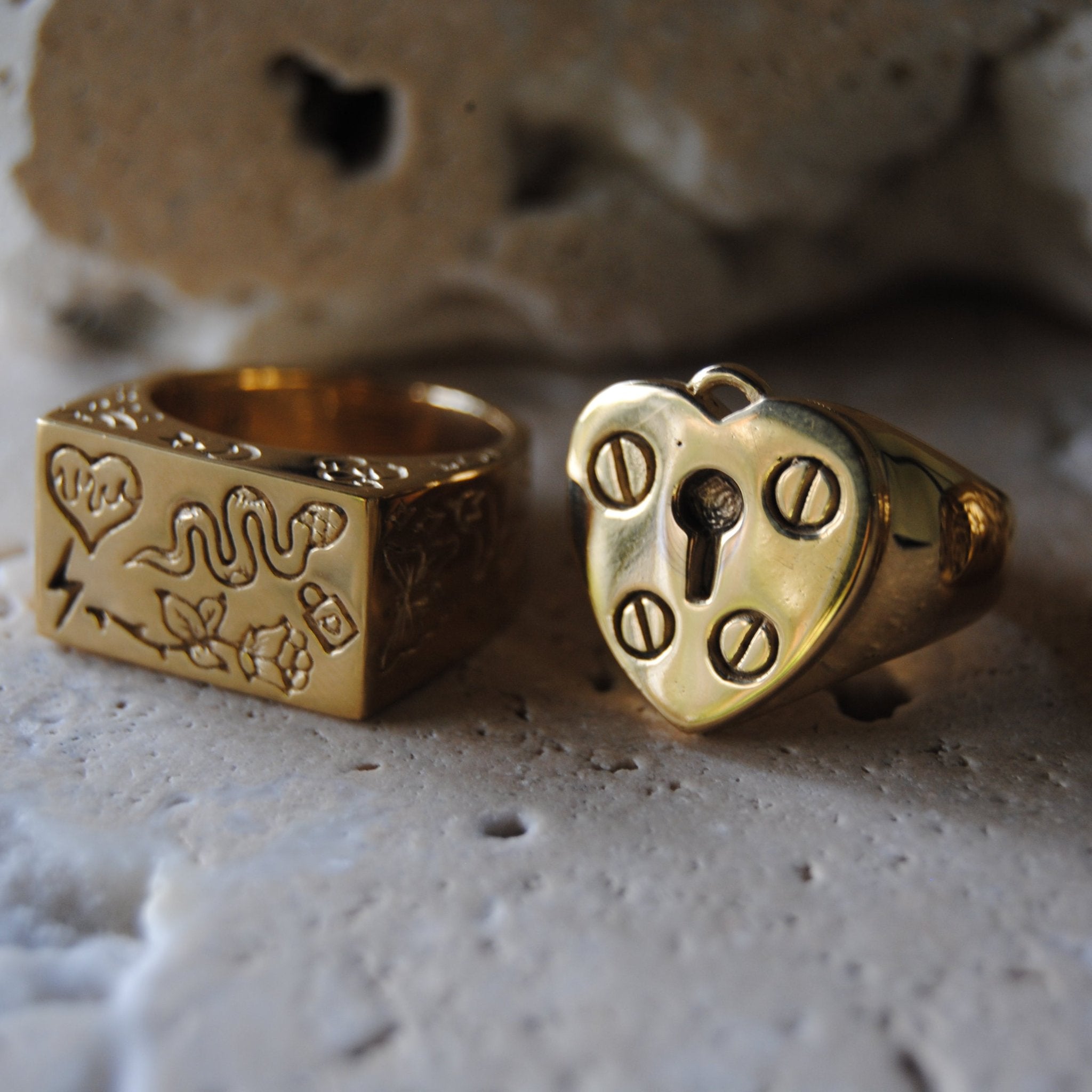 Heart Tattoo Crying Heart Ring Gold Grimace Face Ring Cry One More