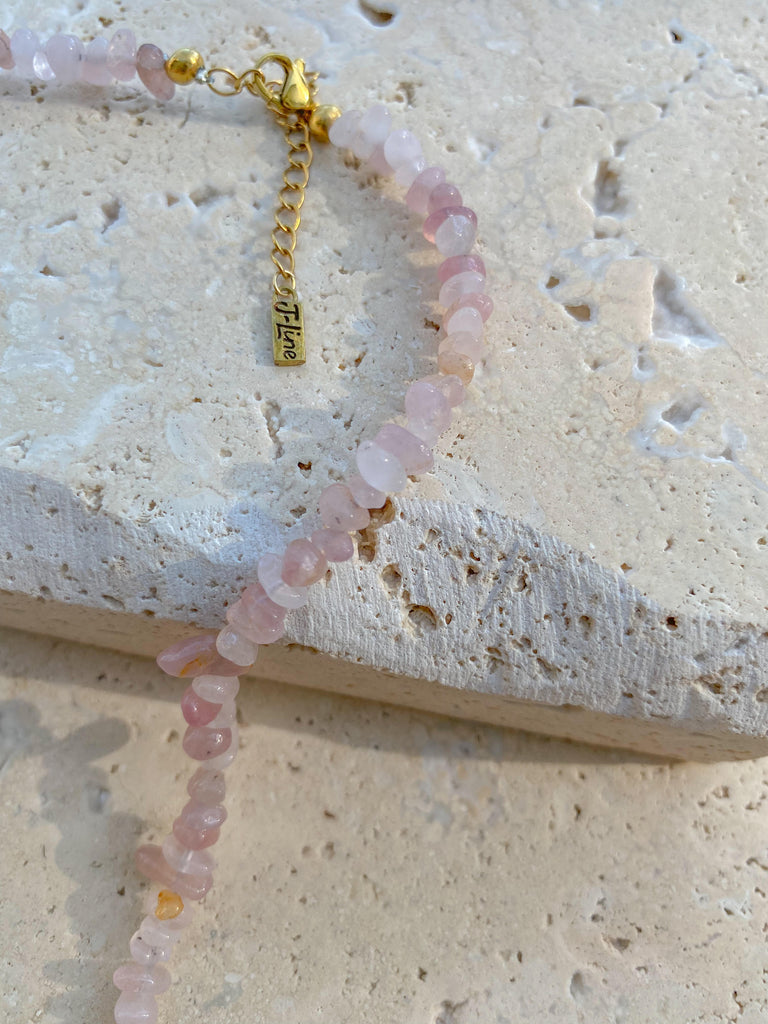 Pearl crystal necklace- Rose Quartz
