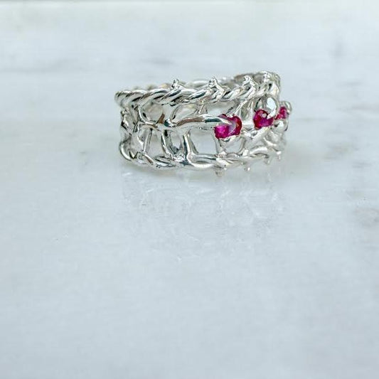 jlinedesigns-ring-littlehearts-gems-silver-lostwax-oneofakind-goldcoast-heartjewellery-pinkgems