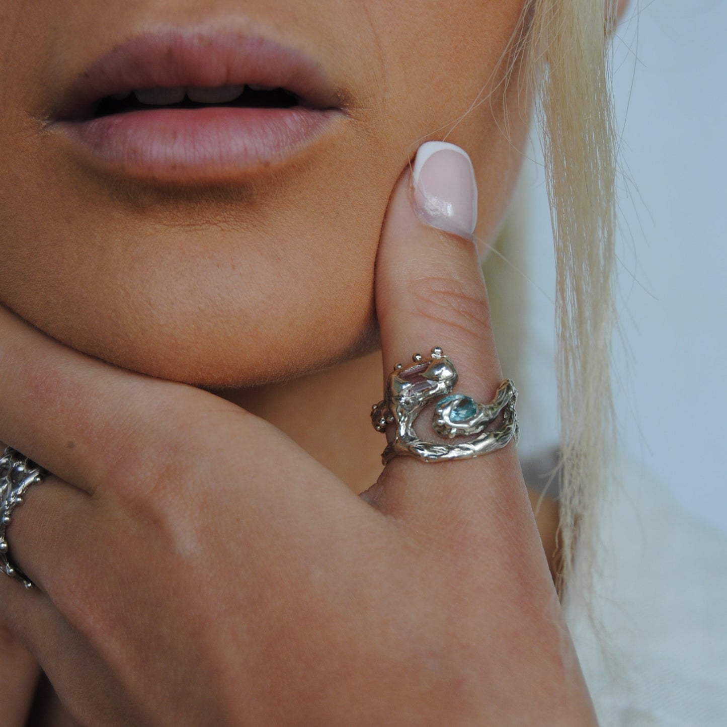 Moonlit double gem ring