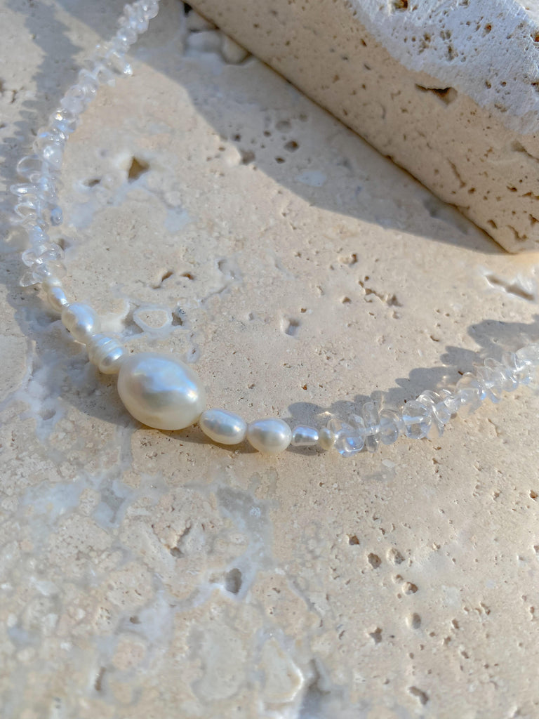 Pearl crystal necklace- Clear Quartz