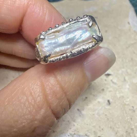 pearl silver ring