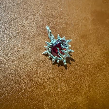silver flame heart gem pendant