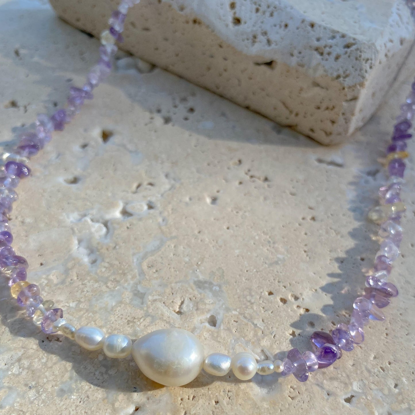 Pearl crystal necklace - Amethyst