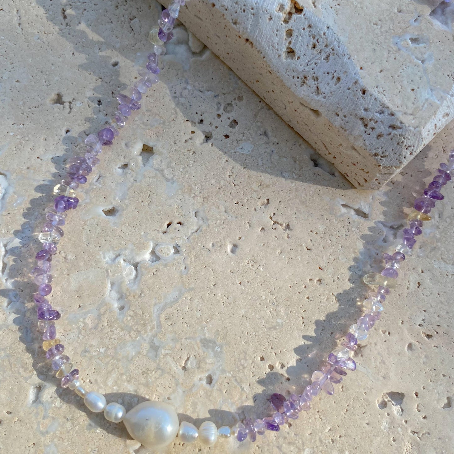 Pearl crystal necklace - Amethyst