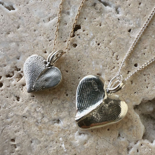 fingerprint imprint heart pendants in solid sterling silver