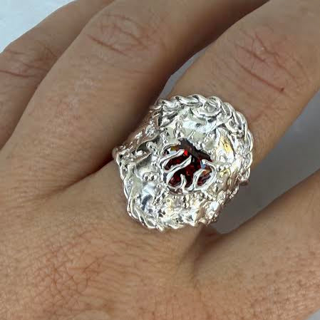 large chunk heart on flames ring