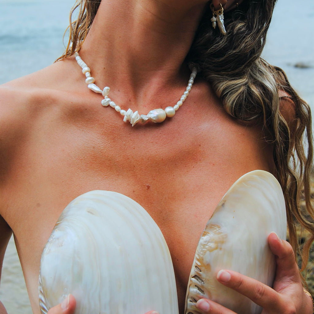 Pearl crystal necklace- Clear Quartz