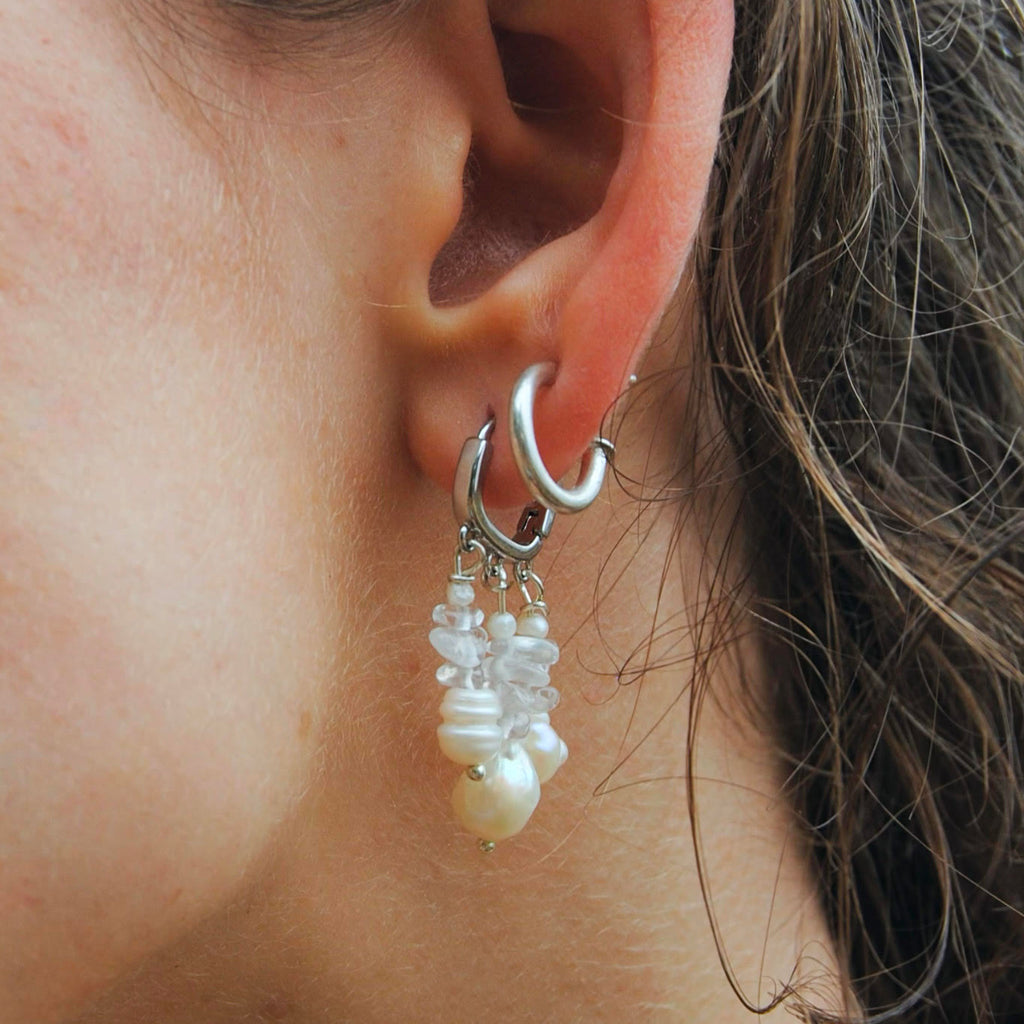 Crystal Pearl earrings- clear quarts silver