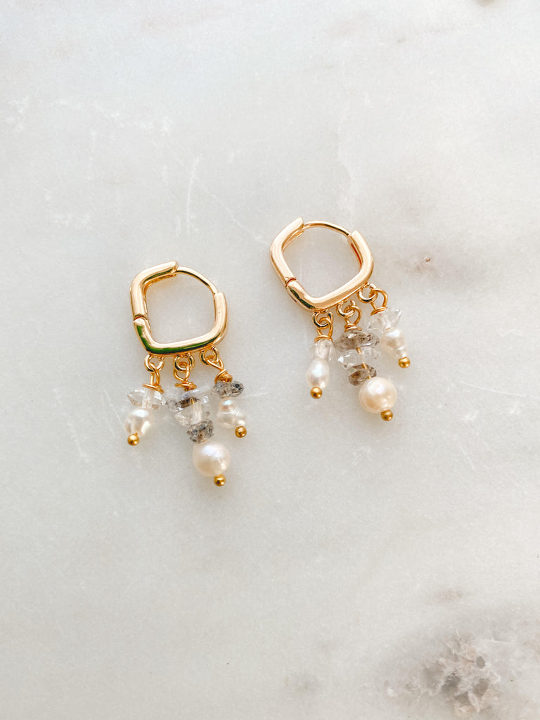 Athena Crystal Pearl earrings- Gold